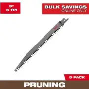 Milwaukee SAWZALL Reciprocating Saw Blades BiMetal 9 Inch 5 TPI Pruning 5 Pack