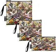 Cute Easter Rabbits Flowers Sandwich and Snack Bags Reusable Washable Food Storage Pouch with Zipper for Kids Students Adults (Set of 3: S/M/L)