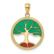 14k Yellow Gold Enameled Tree of Life Pendant 1.76g, L-29mm, W-20mm