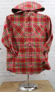 New Burton Boys Lynx Hooded Flannel Shirt Medium Cardinal Haggis Plaid