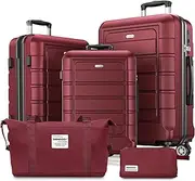 [SHOWKOO] Luggage Sets Expandable PC+ABS Durable Suitcase Double Wheels TSA Lock 3pcs, Wine Red, 20in24in28in/DB/TB