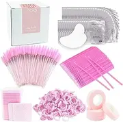 554 PCS Professional Lash Extension Supplies Eyelash Extension Kit, 50 Pairs Under Eye Gel Pads, 100 Eyelash Brushes,100 Micro Applicators Brushes, 100 Glue Rings, 200 Glue Wipes, 4 Lash Tapes