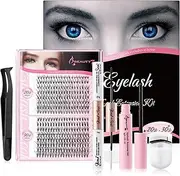 Beauty7 DIY Lash Extension Kit 320 PCS Individual Eyelash Extension Kit D Curl 9-16MIX 40D 50D with Lash Bond and Seal Lash Applicator Cluster Lash Glue Kit Remover Cream DIY Various Styles Easy to Apply at Home