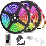 LED Strip Lights Waterproof 10M(2x5M) Flexible LED Strip Lights RGB Tiktok Lights 2835 600LEDs 8mm 44Keys IR Remote Controller