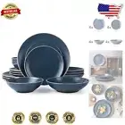 RINGAR 16pc Speckle Matte Blue Stoneware Dinnerware Set for 4 - Elegant Dining