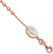 [JewelryWeb] 12mm 925 Sterling Silver Rose tone Rosary Religious Faith Cross With 3 Centimeters Extension Bracelet 18 Centimeters Link-Bracelet for Women