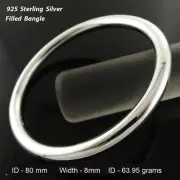 Bangle Real 925 Sterling Silver Filled Solid 6mm Bracelet Ladies 2X-Large 80mm