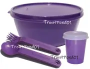 Tupperware Modular Bowl Salad Set Purple Dip Dressing Container Fork Spoon
