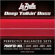 La Bella 760FS-XL Deep Talkin’ Stainless Steel Flat Wound - Standard, Extra Long Scale Bass Guitar Strings 45-105