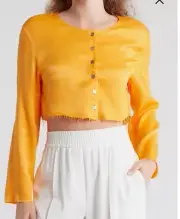 Top Shop Raw Hem Satin Crop Top Size 8 Orange NWT Button up Bright