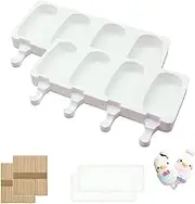 2 Pack Ice Lolly Moulds, Large Cakesicles Silicone Mould Ice Cream Mold Oval Cake Pop Mold with 100 Wooden Sticks for DIY Popsicle (White)