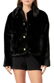 English Factory Faux Fur Jacket in Black at Nordstrom, Size Large