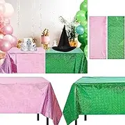 Nenluny 2pcs Witch Birthday Party Tablecloth Pink and Green Disposable Rectangle Plastic Table Covers for Kids Baby Shower Wedding Party Decorations