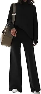 [Holcuva] Women's Sweater Sets 2 Piece Outfits Knitted Pullover Jumper and Wide Leg Pants Tracksuit