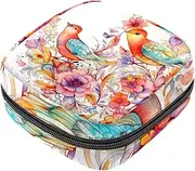 Period Bag,Sanitary Napkin Storage Bag,Abstract Vintage Flowers Birds,Tampon Bag for Purse