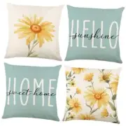 Farmhouse Pillow Covers 18x18 Set of 4 Spring Decorative Light Blue Throw