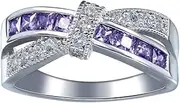 [Xiang Ru] Ladies Plated 925 Sterling Silver Cross Purple Rings Eternity Rings