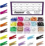 Swpeet 150Pcs 15 Colors 2.5cm Mini Natural Wooden Clothespins with Strong Springs Rust Resistant Clothespins Kit for Classroom, Photos, Crafts, Decorative Tiny Cards