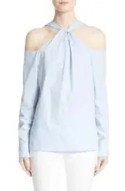 NEW RAG & BONE COLLINGWOOD COTTON COLD SHOULDER LIGHT BLUE TOP SIZE XS