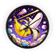 Home Decor Wall Clock Banana Spaceship Cosmic Marshmallows Surreal