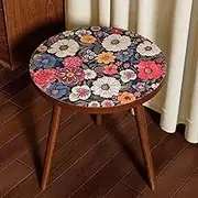 Hbluefat End Table, Modern Wood Side Table, Small Round Bedside Table, Rural Style Nightstand for Small Space, Living Room, Bedroom (Flowers)