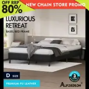 ALFORDSON Bed Frame Double Size Mattress Base Foundation Black Leather BASEL