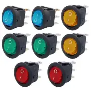 8pcs 12V Round Rocker Switch Blue Green Yellow Red LED Lighted On/Off 3 Pin 20 A