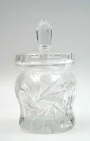 Antique Brilliant Cut Crystal Pinwheel BuzzStar Crosshatch Sugar Bowl
