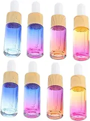 CALLARON 8pcs Gradient Wood Texture Dropper Bottles for Essential Oils and Perfumes Travel-friendly Leak Refillable Durable Multi-function Containers