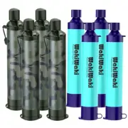 8xPersonal Water Filter Straw Blue&Camo for Backup Filtration,Emergency,Survival
