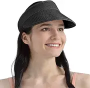[SUN CUBE] Women Straw Visor Hat, Wide Brim Straw Sun Hat Visor, Beach Visor Foldable Roll Up Travel Ponytail Golf Hat