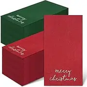 Whaline Christmas Guest Napkins Red Green Merry Christmas Paper Napkins Disposable Xmas Guest Hand Napkin Towel for Winter Holiday Party Supplies Bathroom Table Decor,80Pcs