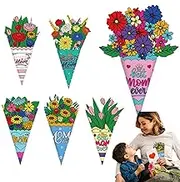 Mother's Day Flower Bouquet Craft Kit | Make Your Own Floral Crafts Set of 6 - Handmade Coloring Flower Paper Exchange Favor for Spring Holiday Mother's Day Classroom Home Activities