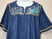 NWT 3X Go Softly Embroidered Peacock Short Sleeve Zip Front Denim Patio Dress