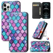 For Apple iPhone 12 Pro Leather Wallet Flip Case With RFID Blocking Credit Card Holder Slots Cover - Purple Scales