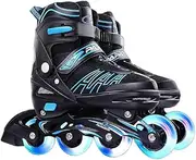 Adjustable Inline Skates for Kids with All Light up Wheels Outdoor Indoor Roller Blades for Girls，Boys,Teens and Beginners (Black, X-Large aldult (7-9))