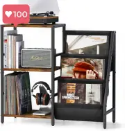 3-Tier Record Player Table with Vinyl Storage, Turntable Stand Up to 200 Albums