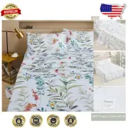 Super Soft Full Size Floral Bed Sheet Set - Organic Cotton with Piping Edge