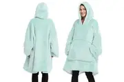 Oversized Soft Pullover Plain Hoodie Warm Fleece Blanket Plush Winter Sweatshirt - Aqua, Adult