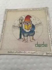 Dede Hand Painted Needlepoint Canvas - Gnome- 4” rd - 18 mesh