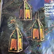 Vintage Columbia-Minerva Needlepoint Christmas Kit 1978 Lantern Ornaments