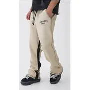 Mens Taupe Straight Leg Contrast Stitch Tonal Paint Splatter Jogger