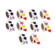 10PCS Self-Adhesive Star Heart Stickers 500 per Roll Reward Chart Decoration Labels