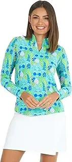 [IBKUL] Women’s Sun Protective UPF50+ Icefil Cooling Nadia Print Long Sleeve Mock Neck Top – 10760 Jade/Lime Nadia L