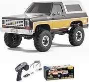 FCX24 FMS 1/24 RC Crawler Chevy K5 Blazer Officially Licensed, Mini RC Car Pick Up Truck & SUV 2 in 1, 4WD 8km/h 2 Speeds Switch, 2.4GHz 3CH Off-Road RC Model with LED Lights for Adults (Brown)