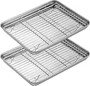 4 PCS 9 x 6.9 x 0.98 Inch Baking Sheets and Racks Set, 304 Stainless Steel Baking Sheet Oven Tray and Cooling Grid Rack for Cookies and Meats(Pans + Racks)