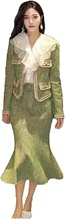 [Generic] Women Square Collar Single Breasted Jacket High Waist Mermaid Long Skirt Suit