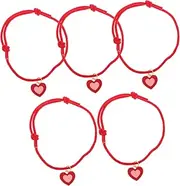 FIXOSHEE 5pcs Handmade Cute Cat Collar Knitted Pet Jewelry Lucky Rope for Cats Dogs Adjustable Small Pet Necklace Red Rope Heart Design