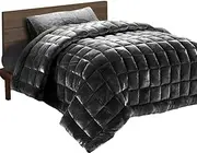 Giselle Bedding 500GSM Faux Mink Quilt, 140 x 210cm Comforter Single Quilts Bed Couch Heavy Weighted Fleece Throw Blanket for Winter, Soft Warm Polyester Filling Baffle Box Charcoal