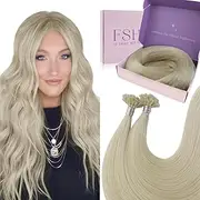 Fshine Real Hair U Tip 16 Inches / 40 cm Ice Blonde Human Hair 1 g per Strand Keratin U Tip Hot Fusion Real Hair Straight 50 g Remy Hair Extension Bondings Extensions